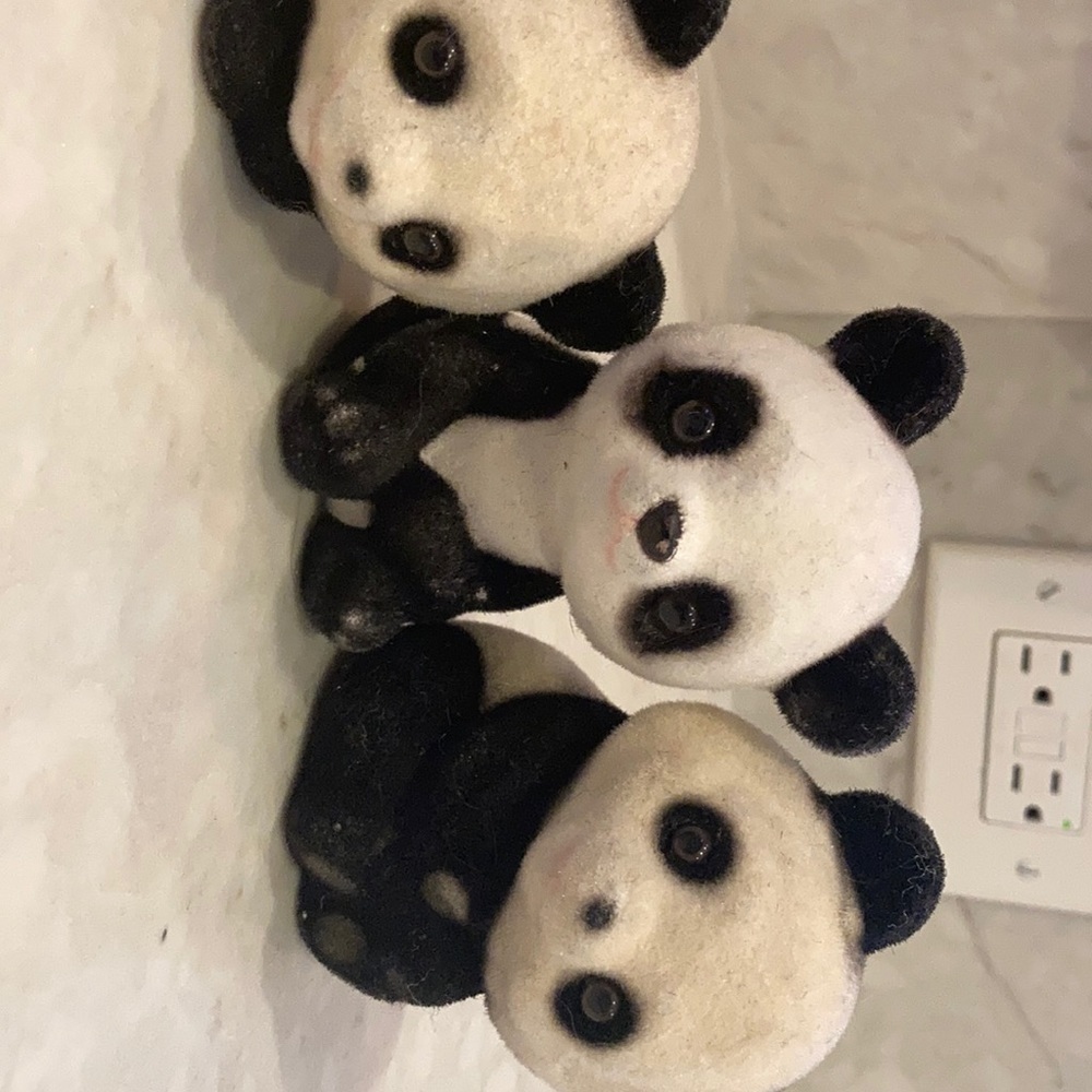 Vintage flocked panda (3) figurines - Picture 11 of 15
